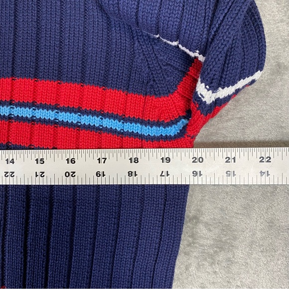 Knit Sweater Men’s Large Chunky Bombardier Key West 1/4 Zip Striped Blue Red - Picture 6 of 13